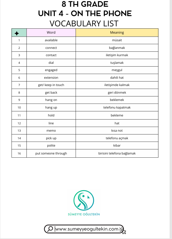 8th Grade - Unit 4 Vocabulary List